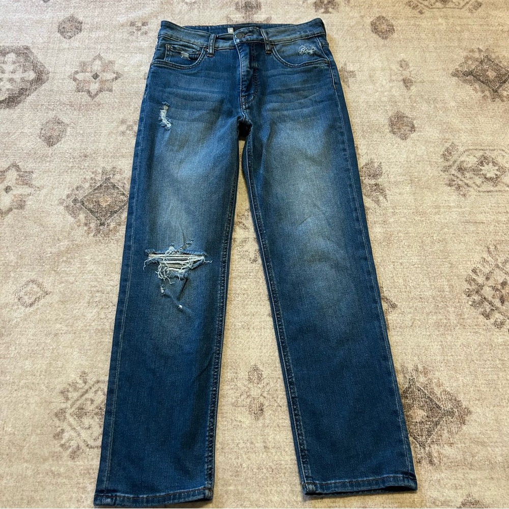 Kut from the Kloth Elizabeth Fab Ab Crop Straight Leg High Rise Blue Jeans Sz 00